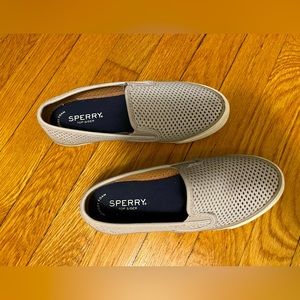 Grey slip ons